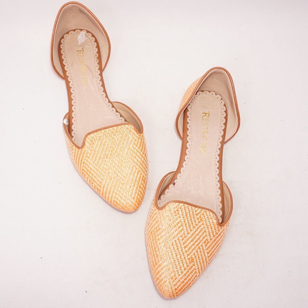 Restricted Orange Pointed Toe Side Cutout Flats, 8